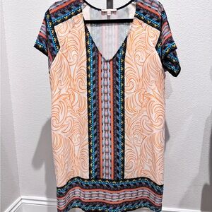 Gibson Latimer Orange, Black & Teal Boho Patterned Midi Dress
